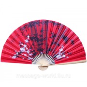 Веер настенный “Сакура с бамбуком на красном фоне “ (90см) ( 30627) фото