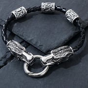 Браслет мужской 'Драконы' с кольцом, цвет чернёное серебро фотография