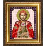 Икона ручной работы Святой Борис вышитая бисером