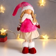 Кукла интерьерная “Малышка с хвостиками, в меховом розовом жилете и колпаке“ 50 см фото