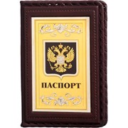 Кожаная обложка на паспорт “Герб России“ со златоустовской гравюрой фото