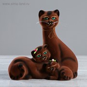 Копилка “Семья котов“, флок, коричневая, 24 см фото