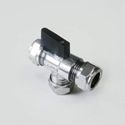3-ходовой хромированный мини-клапан с компрес. фитингом и черной ручкой латунь CW 602 N Tiemme фотография