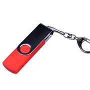 USB-флешка на 64 ГБ поворотный механизм, c двумя дополнительными разъемами MicroUSB и TypeC, красный фотография