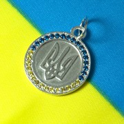 Серебряный кулон Герб Украины "Тризуб з камінням"