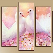 Пятипанельная модульная картина 80 х 140 см Два белых лебедя на розовых цветочках фотография