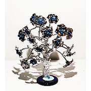 Статуэтка Дерево от сглаза оберег 25*30 см серебристый ствол синие цветы фото