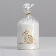 Свеча - цилиндр “Золотой кролик“, 7х9 см, белый матовый металлик фотография
