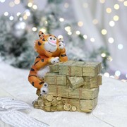Копилка “Тигр с деньгами“, разноцветная, керамика, 16 см фото
