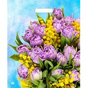 Пакет с вырубной ручкой (38х45)-60 Сиреневые тюльпаны Тико 50/500 фото