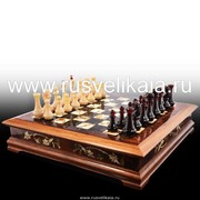 Шахматный ларец с фигурами. (45х45см) Орех фотография