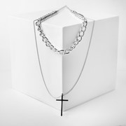 Кулон 'Цепь' крестик, цвет серебро, 40см фото