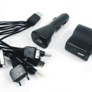 Универсальное зарядное устройство USB с 10-ю разъемами и авто прикуривателем совместимо с Mini USB 5 Pin, Micro USB, NOKIA, Samsung, Sony Ericsson, LG и тд. фотография