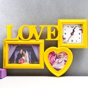 Фоторамка с часами “Любовь“ 2 фото, жёлтый фото