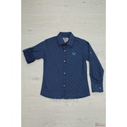 Синяя рубашка для мальчика с мелким принтом. A-yugi т16-326Сн(18023) в