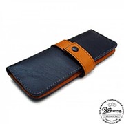 Кожаный кошелек “Эмбер“ (черный с оранжевым) фотография