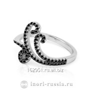 Кольцо ажурное с кубическими цирконами черного цвета, серебро 925 пробы Артикул INSR102B фото