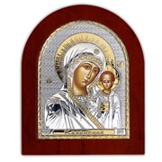 Икона Божией Матери Казанская Серебряная с позолотой Silver Axion Греция 55 х 70 мм на деревянной основе фото