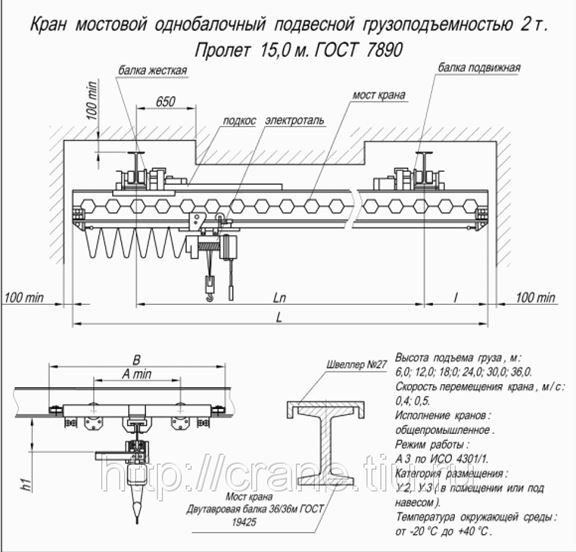 Кран балка 10 т чертеж с размерами