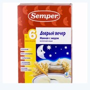 Каша SEMPER молочная манная с медом Добрый вечер 6 мес. 225 г фотография