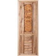 Дверь с резной объёмной вставкой (высота панно 95 см), искусственно состарена,1,9х0,7 м.,липа Класс А, коробка