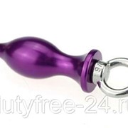 Фиолетовая металлическая анальная пробка с кольцом - 7 см. фотография