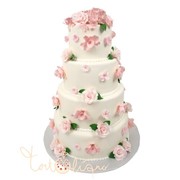 Свадебный торт усыпанный розовыми цветами №680 фото