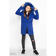 Пальто детское из кашемира с капюшоном (4 цвета) - Синий KL/-333