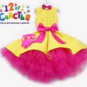 Платье для девочки “Стиляги“ желтое с розовым фото