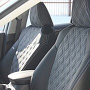 Чехлы на сиденья Toyota RAV4 2019-наст.время ДВОЙНОЙ РОМБ (экокожа Черный + Т.Серый)