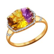 Золотое кольцо с аметринами и фианитами фотография