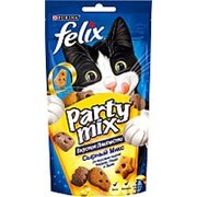 Felix 60г Party mix Лакомство для взрослых кошек Сырный микс со вкусами сыров чеддер, гауда и эдам фотография