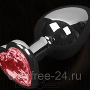 Серая анальная пробка с красным кристаллом в виде сердечка - 6 см. фотография