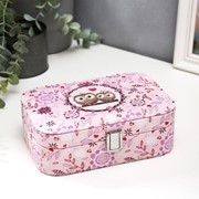 Шкатулка кожзам под часы 1 отделение и бижутерию “Совушки на ветке“ 7х20х14 см фото