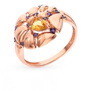 Золотое кольцо с фианитами и цитринами фотография