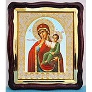 Икона Отрада и утешение Божья матерь, в фигурном киоте, с багетом Храмовая 43х50 фотография