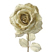 Декор Роза на стебле из шелка золотистая с блеском фотография