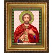 Икона ручной работы Святой Виктор вышитая бисером