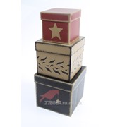 Коробки картонные набор из 3 квадратов- птичий луг (10х10х9.5-15х15х14cм) фото