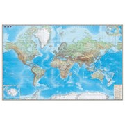 Карта настенная “Мир. Обзорная карта. Физическая с границами“, М-1:15 млн., разм. 192х140 см, ламинированная, фото