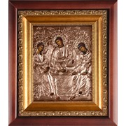 Икона Святая Троица в киоте с окладом (тонированная медь). Арт.Гл.1812
