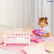 Деревянная кроватка для куклы, цвет Розовый фотография