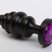 Чёрная ребристая анальная пробка с фиолетовым кристаллом - 7,3 см. 4sexdreaM 47427-5
