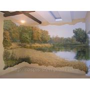 Фреска лесной пейзаж декоративная живопись на стенах фото