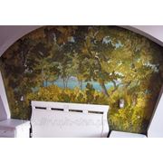 Декоративная роспись стен в спальной комнате лесной пейзаж фото