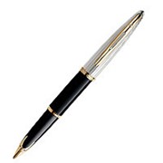 Перьевая ручка Waterman Carene Deluxe Black GT, толщина линии F, перо: золото 18К, серебро, черно-золотистый