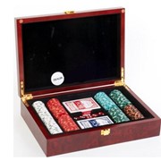 Набор для игры в покер в деревянном кейсе. 200 фишек фотография