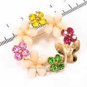 Брошь ''Круг — цветочки'' с камнями разного размера, (4 см) 222148(2) фото