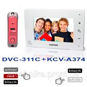 KOCOM KCV-A374 white + DVC-311C RED комплект цветного домофона белый фотография