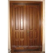 Дерев'яні двері подвійні, якісні вхідні двері, дубові двері П9 фото